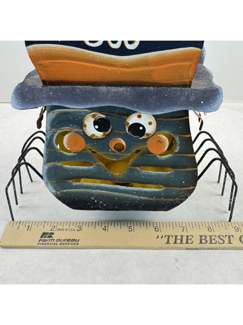 Metal Spider Tealight Candle Holder 9"x8" Halloween "Boo" Hat Spooky Glow Black - Picture 12 of 13